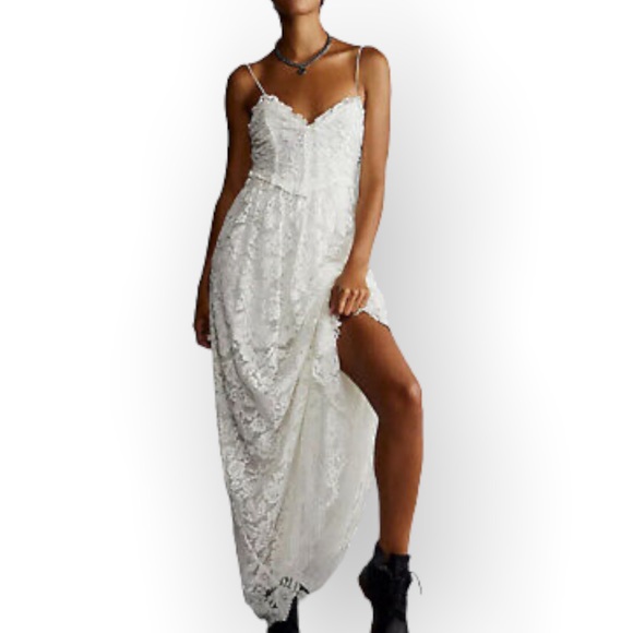 For Love & Lemons x Free People Joelle XS White Lace Corset Sweetheart-Neck Maxi - Picture 2 of 10